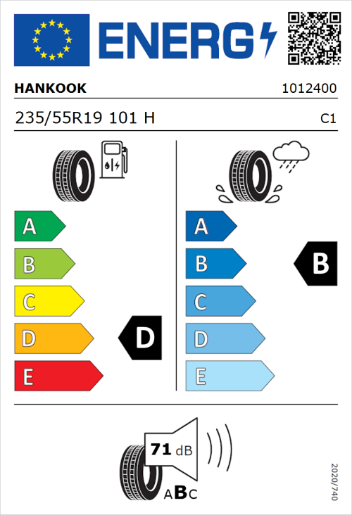 Tyre Label for Hankook Ventus Prime 2 K115 235/55R19 101H
