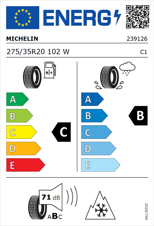 Tyre Label for Michelin Pilot Alpin 5 275/35R20 102W