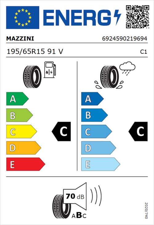 Tyre Label for Mazzini Falconer F1 195/65R15 91V