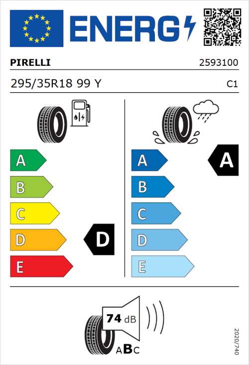 Tyre Label for Pirelli P Zero Rosso Asimmetrico 295/35R18 99Y